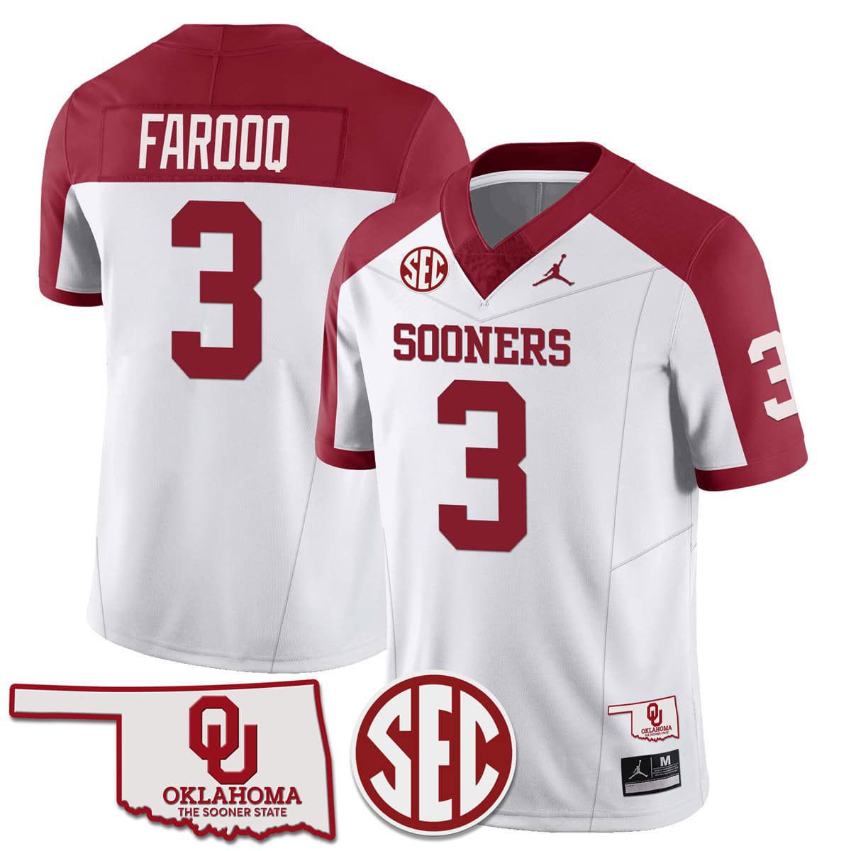Men Oklahoma Sooners 3 Farooq White 2024 SEC Patch Vapor Premier Limited NCAA Jersey style 1